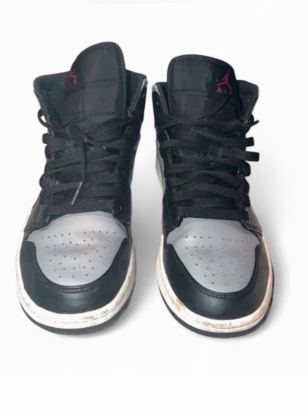 Air Jordan 1 Mid Black Grey Red Canvas Sneakers Shoes Size 8 - Picture 3 of 8